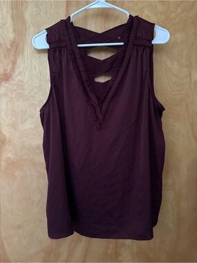 White House Black Market Wine Sleeveless V-Neck Tank with Crisscross Back